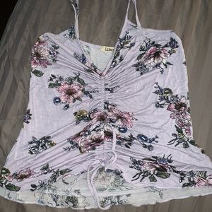 Lilac purple with floral design tank top with tie